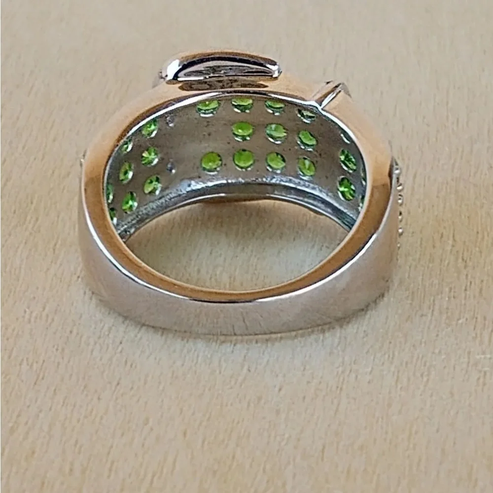 Sterling silver green chrome diopside buckle ring
